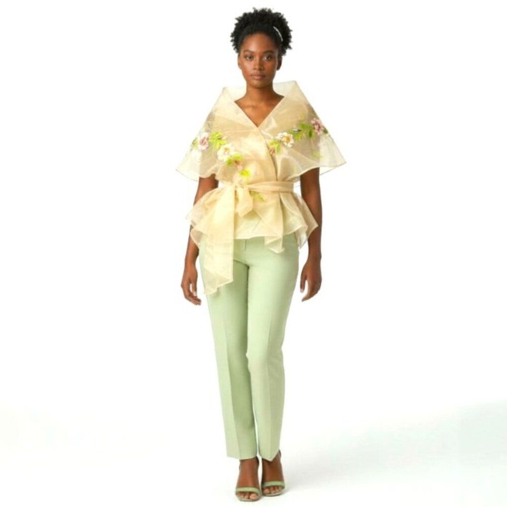 Pinya1025B-Handpainted Modern Filipiniana Wrap-Around Alampay Beige